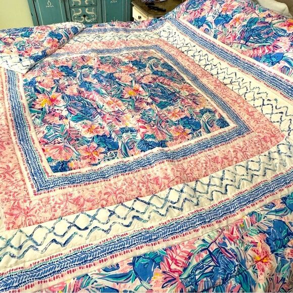 Lily Pulitzer + Pottery Barn queen  Slathouse Soiree Quilt+2 shams - Picture 6 of 10